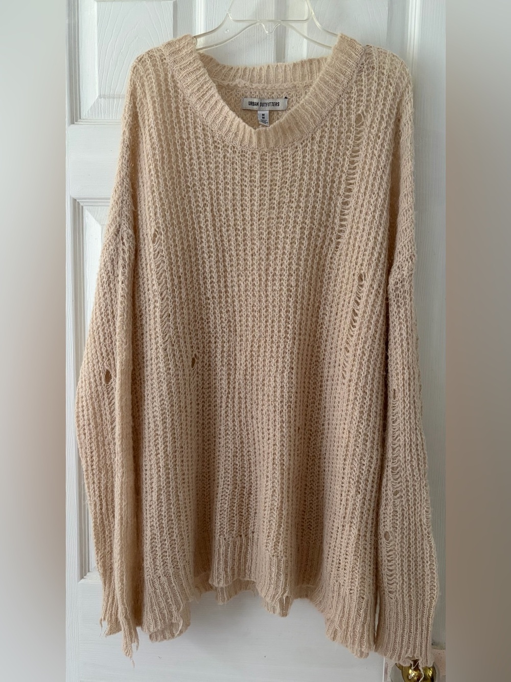 Urban Outfitters Beige/Cream Open-Knit Oversized Crew Sweater